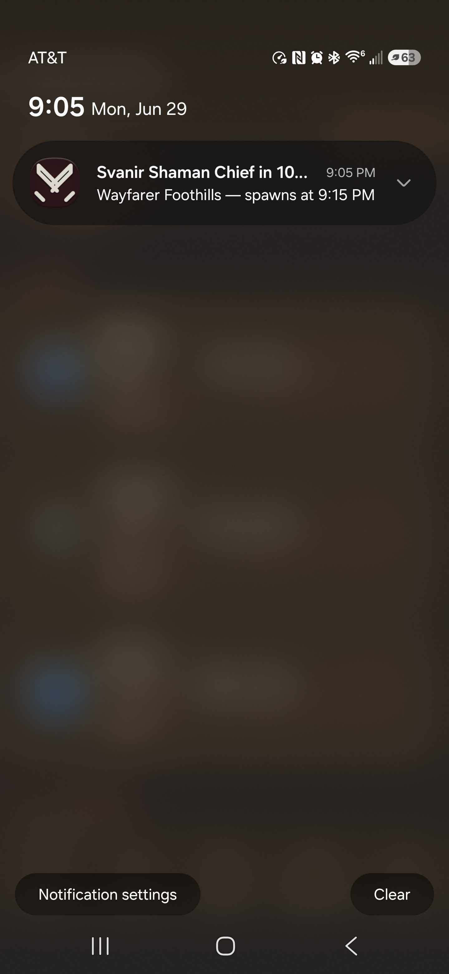 Notification alarm setup screen